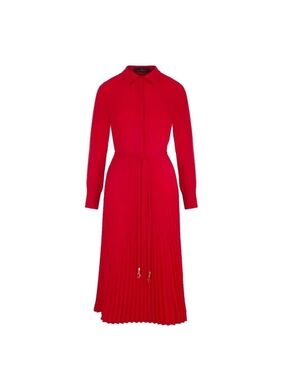 Carolina Herrera Scarlet Red Long-Sleeve Midi Shirt Dress